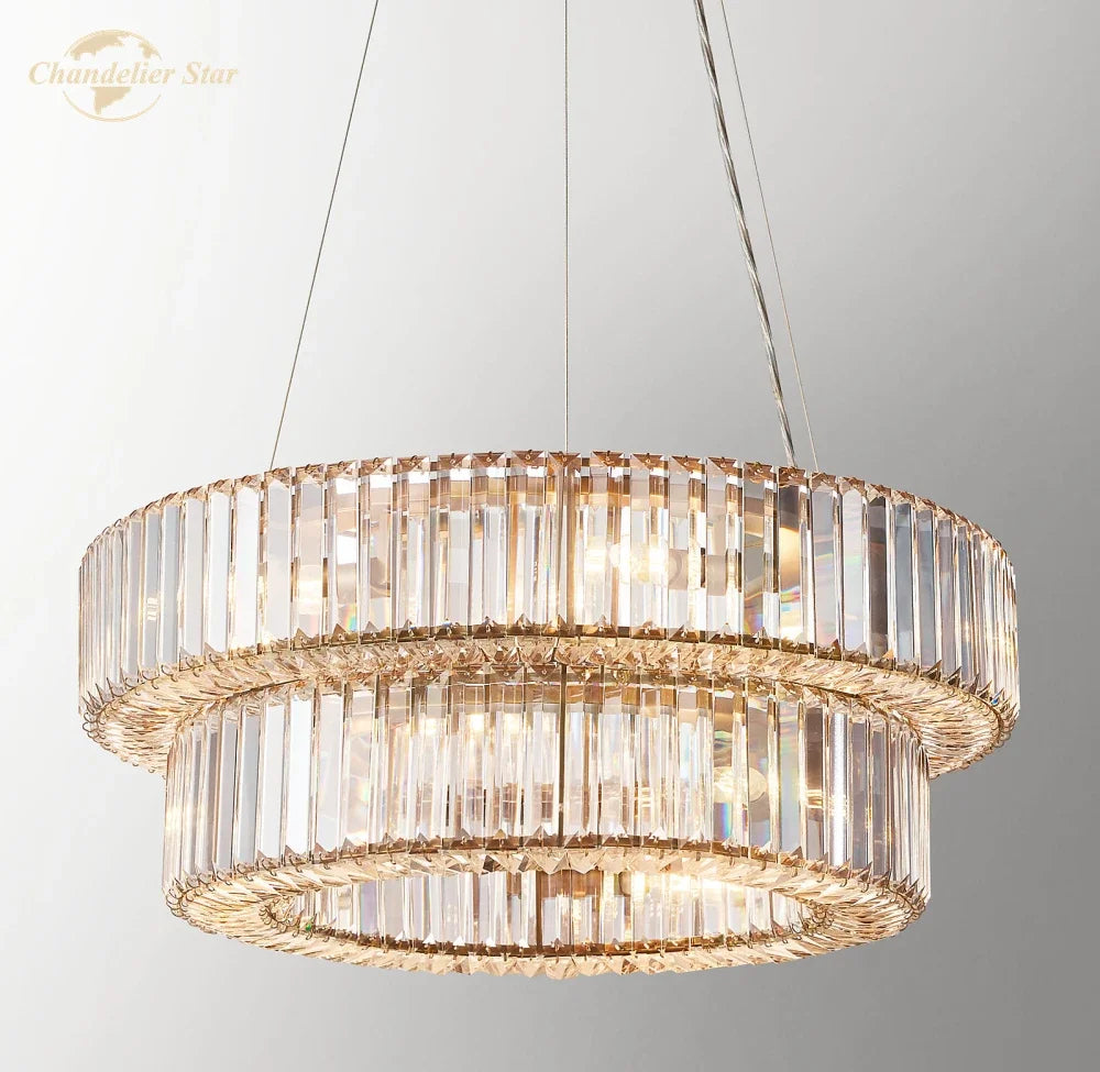 Afralia™ Halo Elliana Crystal Chandelier Pendant Light - Elegant Tiered Round Hanging Lamp for Home