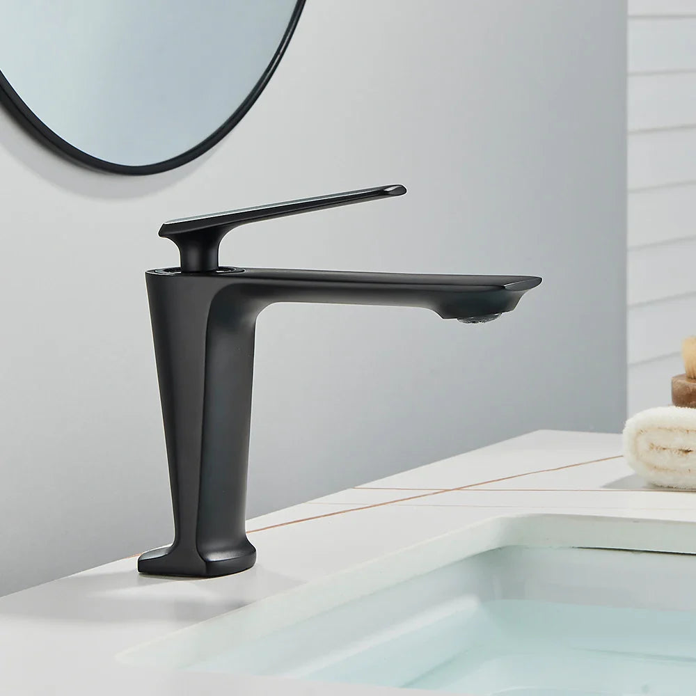 Afralia™ Matte Black Brass Basin Faucet Single Lever Bathroom Sink Mixer