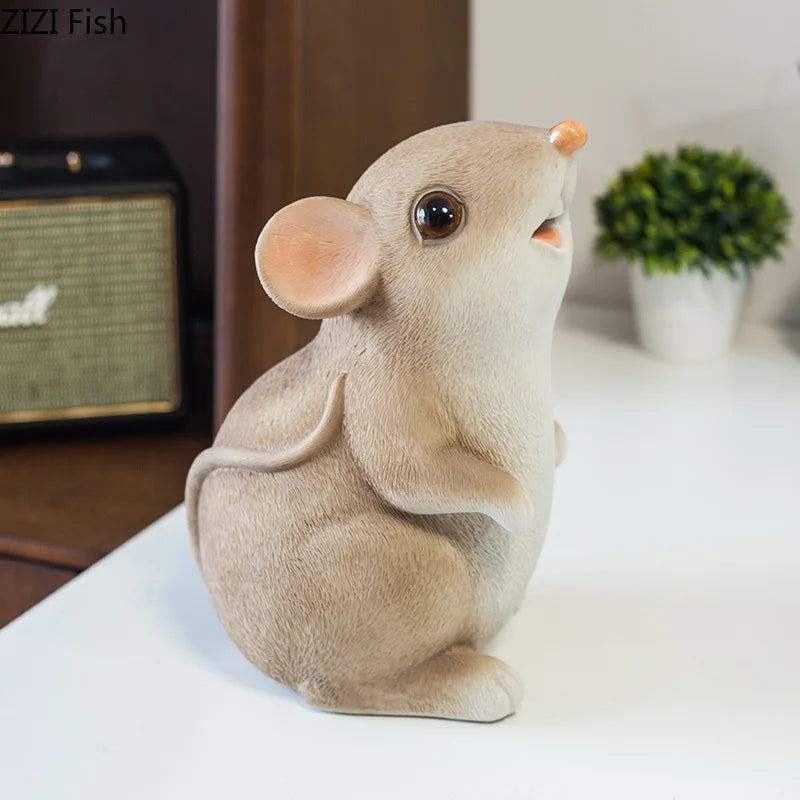 Afralia™ Mouse Piggy Bank Resin Sculpture Decor Ornaments Aesthetic Room Decoration
