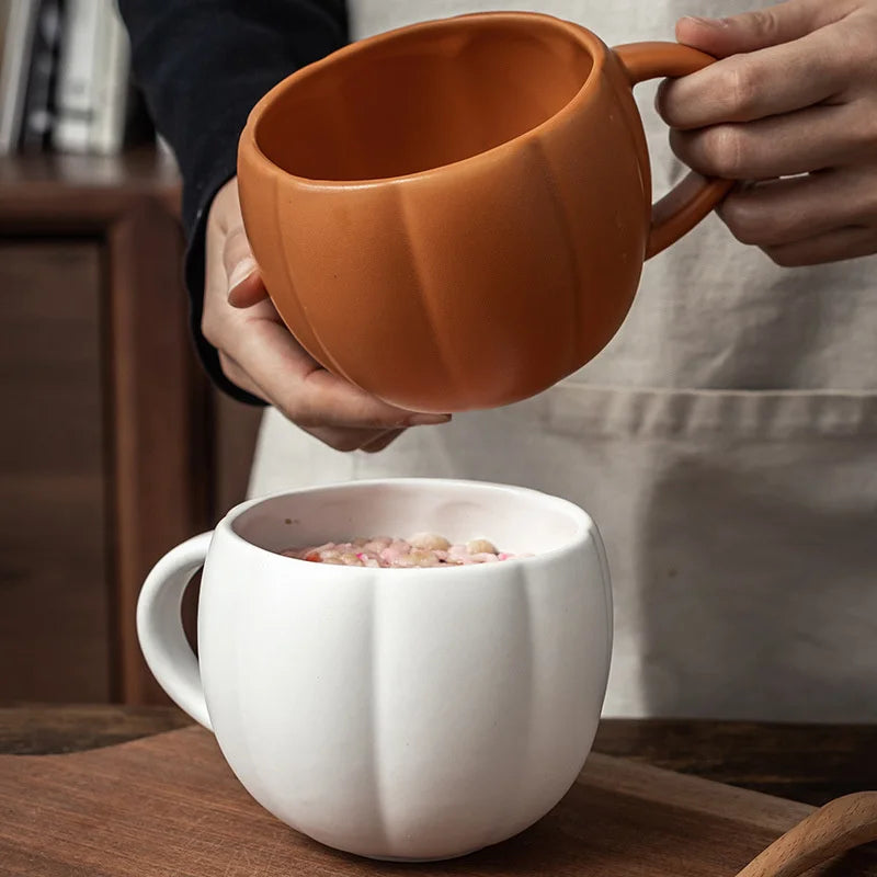 Afralia™ Halloween Pumpkin Ceramic Mug with Retro Enamel Handle for Coffee Milk Tea