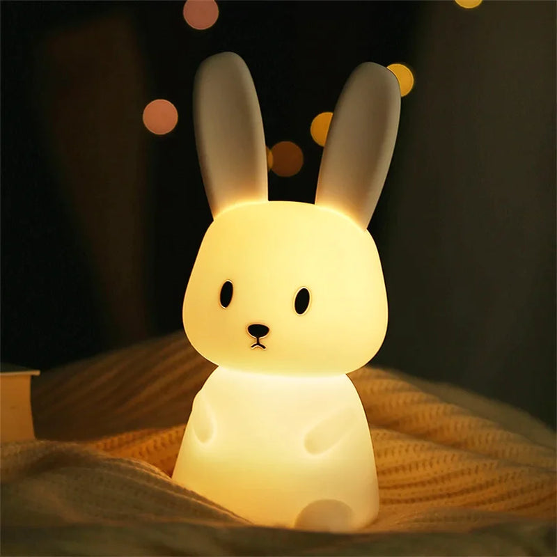 Afralia™ Rabbit Cartoon Silicone Night Light - Dimmable, Rechargeable, Kids Bedroom Gift