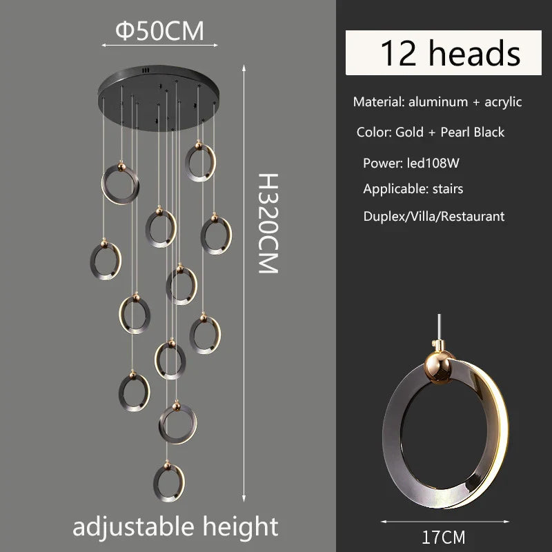 Afralia™ Modern Black Gold Chandelier for Loft Living Room - Luxury Minimalist Lighting