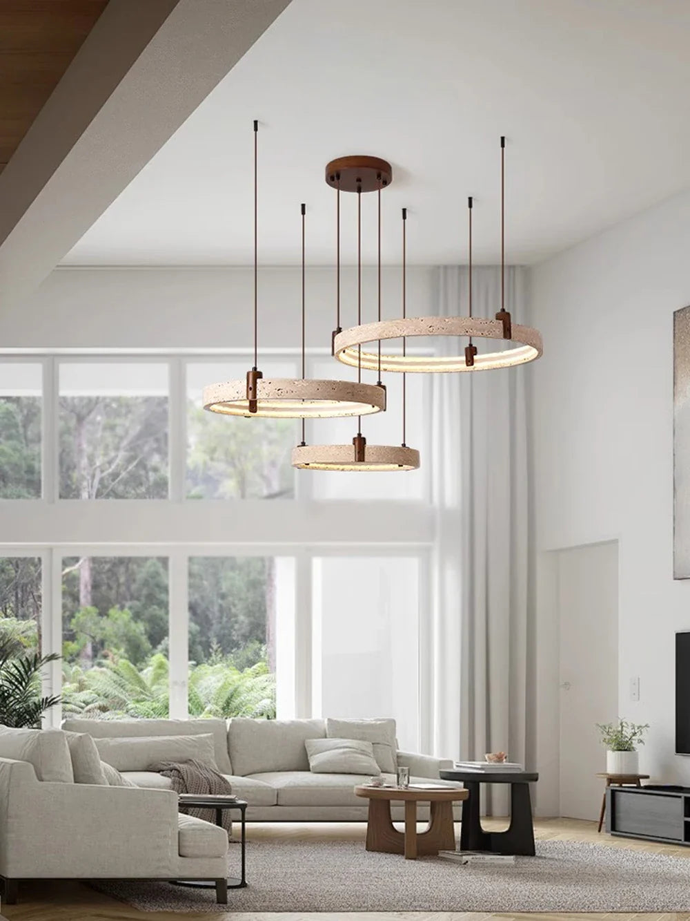 Afralia™ Natural Stone Circle Chandelier: Minimalist LED Dining Room Ceiling Light
