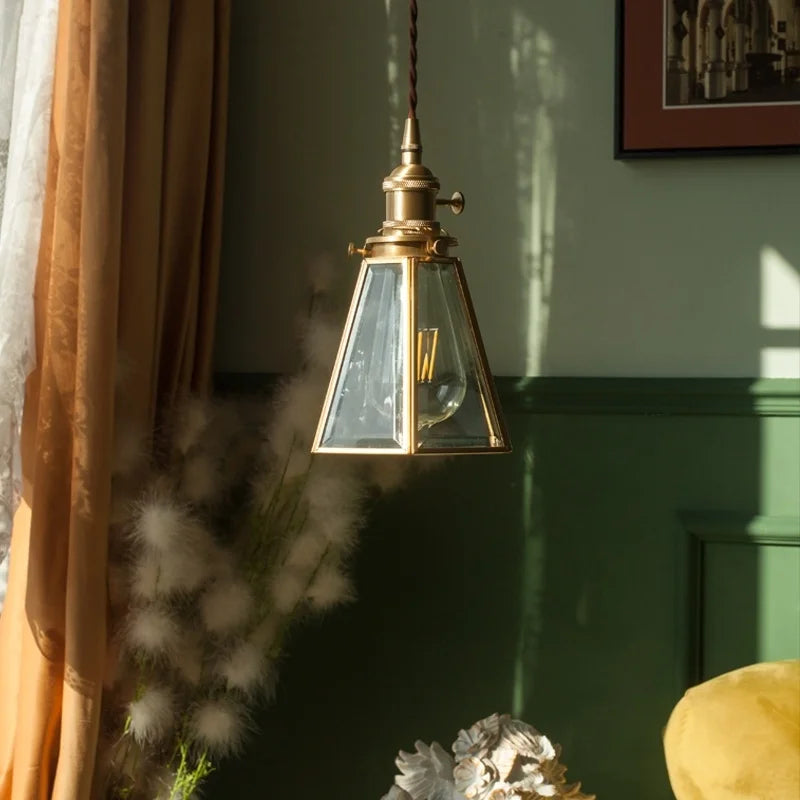 Afralia™ Glass LED Pendant Lights Japanese Brass Hanging Lamp for Kitchen Living Room
