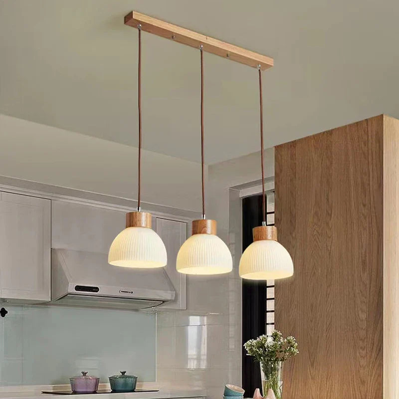 Afralia™ Wood Pendant Lights for Kitchen Dining Room Decor Front Desk Bar Aisle Chandelier