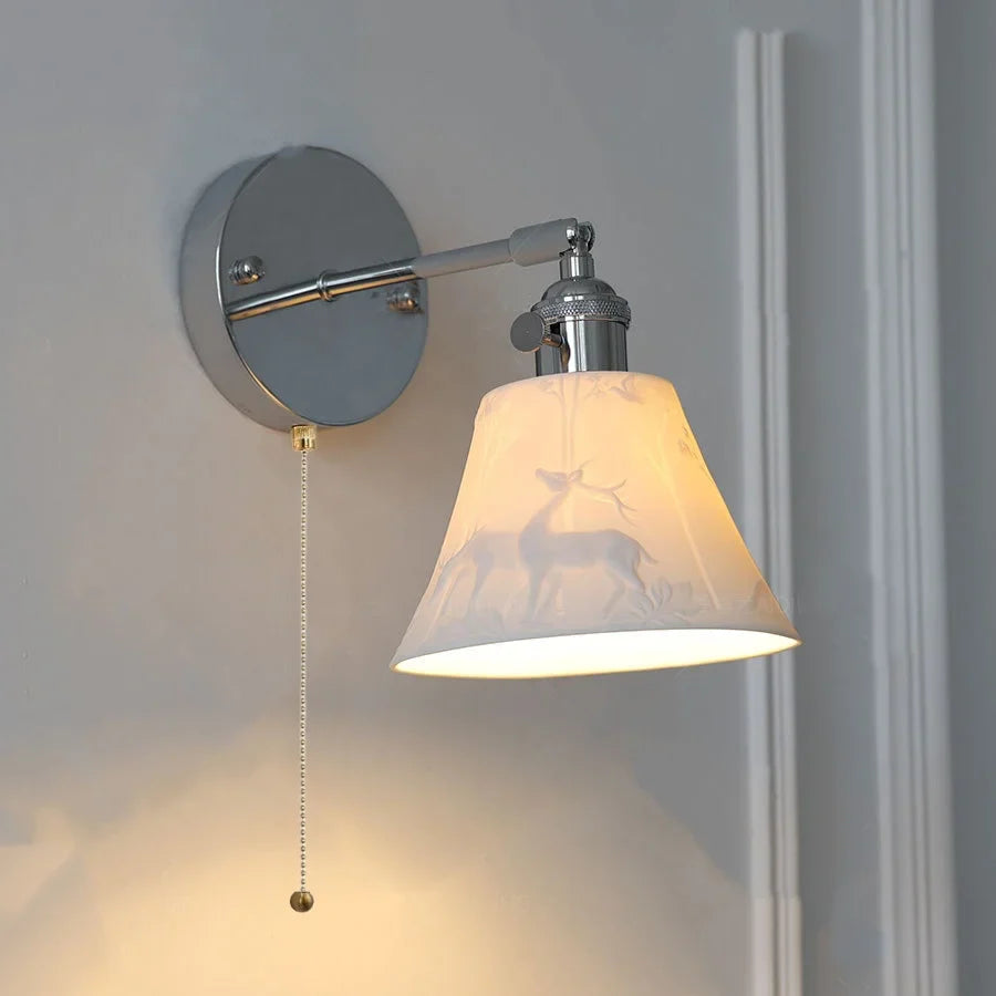 Afralia™ Iron Ceramic LED Wall Lights | Nordic Modern Pull Chain Switch Sconce Wandlamp