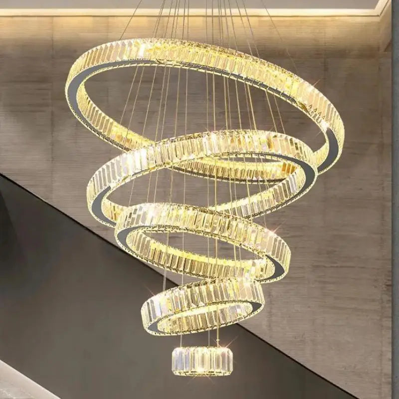 Afralia™ Crystal Circle LED Chandelier: Nordic Modern Stairs Pendant Lighting with Dimmable LED for Living Room