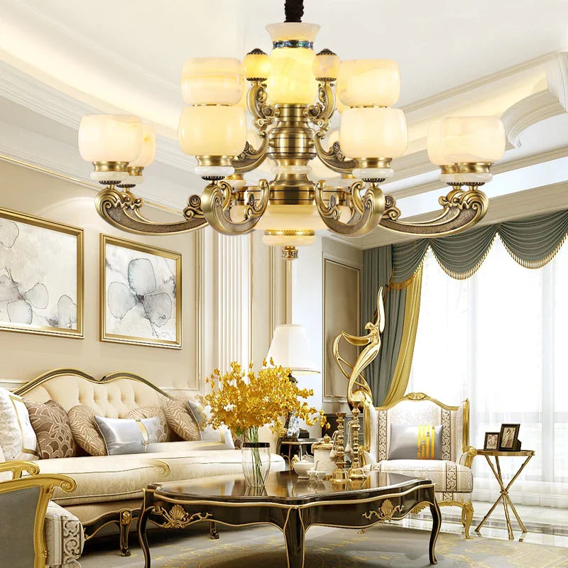 Afralia™ Luxury Copper Marble Chandelier: Brighten Your Home with Elegant Chinese Wind Style