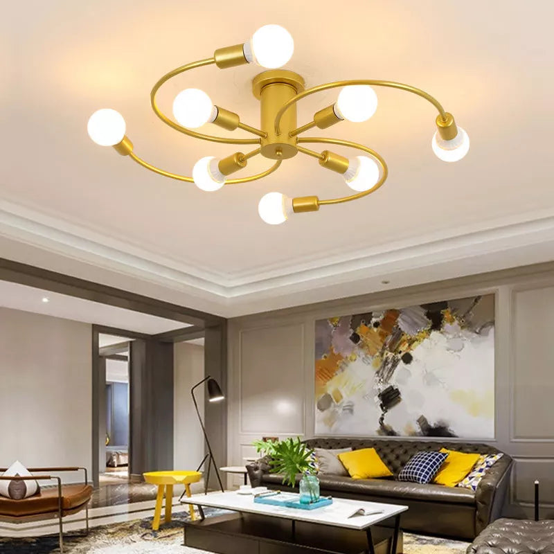 Afralia™ Modern Iron Ceiling Chandelier LED E27 Black White Gold Living Bedroom Lighting