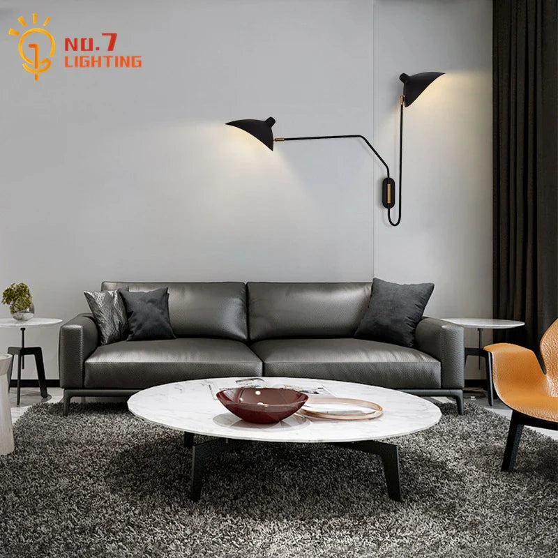 Afralia™ Rotatable Copper Wall Lamp Double Head LED E27 Swing Arm Gold/Black
