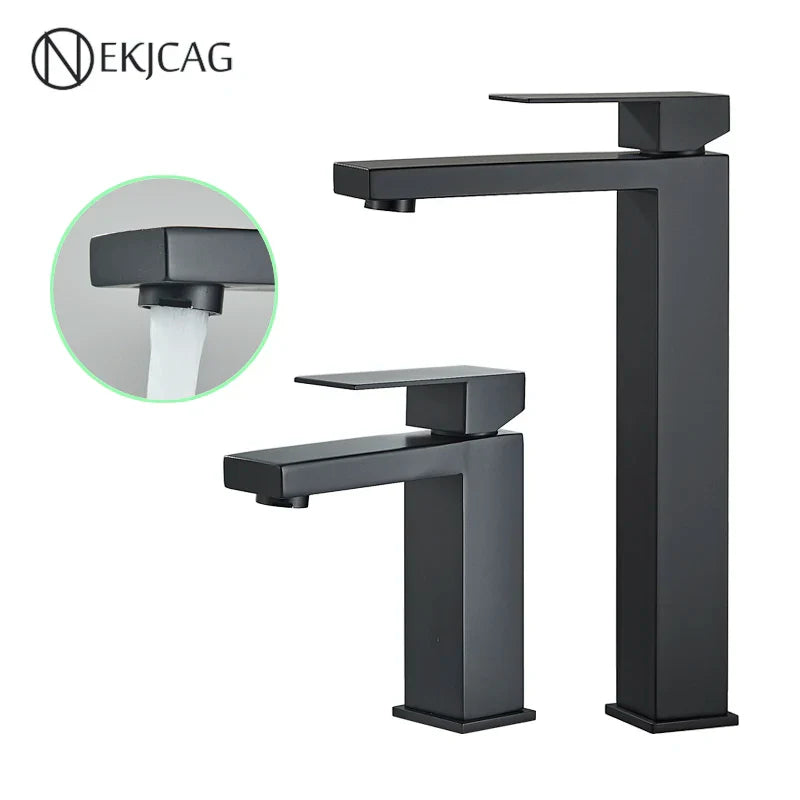 Afralia™ Matte Black Stainless Steel Bathroom Basin Faucet Deck Mounted Mixer Tap