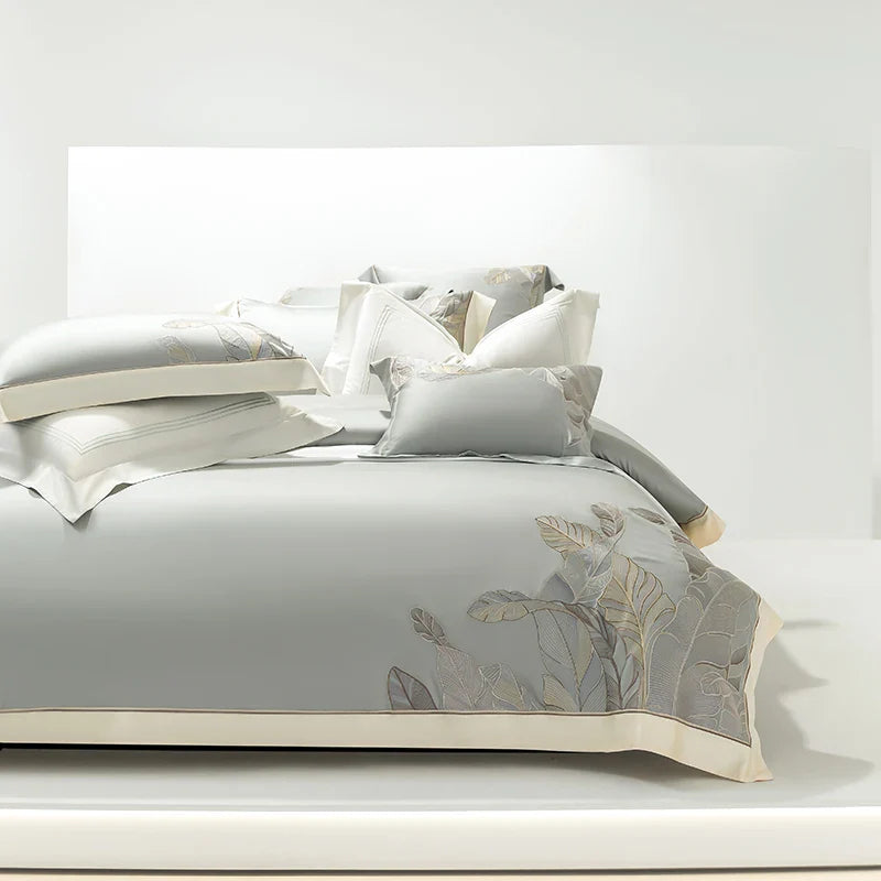 Afralia™ Eucalyptus Lyocell Soft Silky Cool Bedding Set with Leaves Embroidery