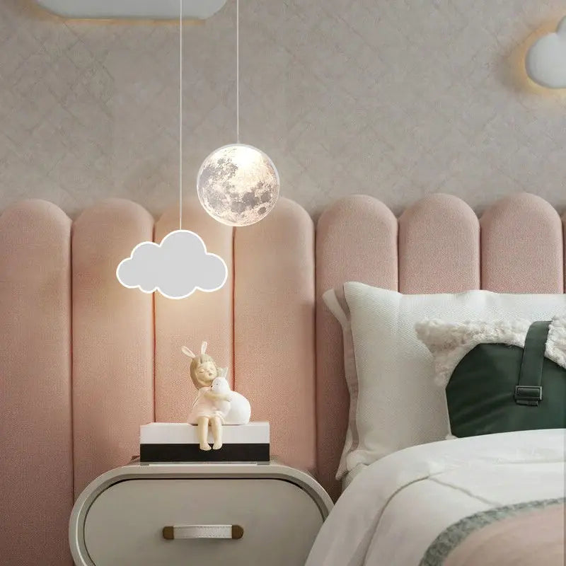 Afralia™ Kids Star Cloud Moon Pendant Lamp with Remote Control Dimming