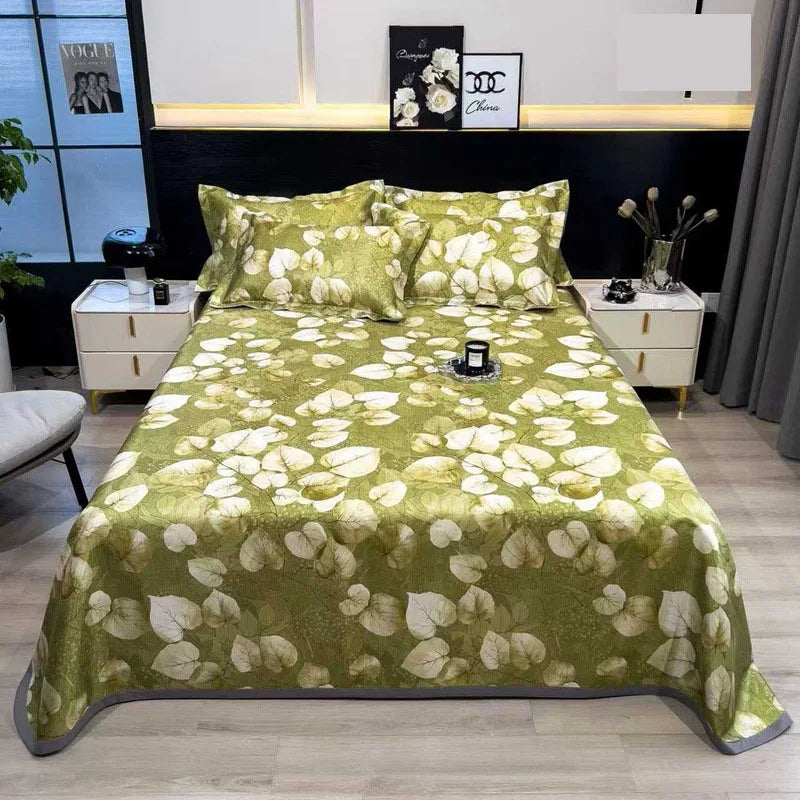 Afralia™ Multicolour Floral Patchwork Satin Bed Cover Set for Smooth Summer Comfort