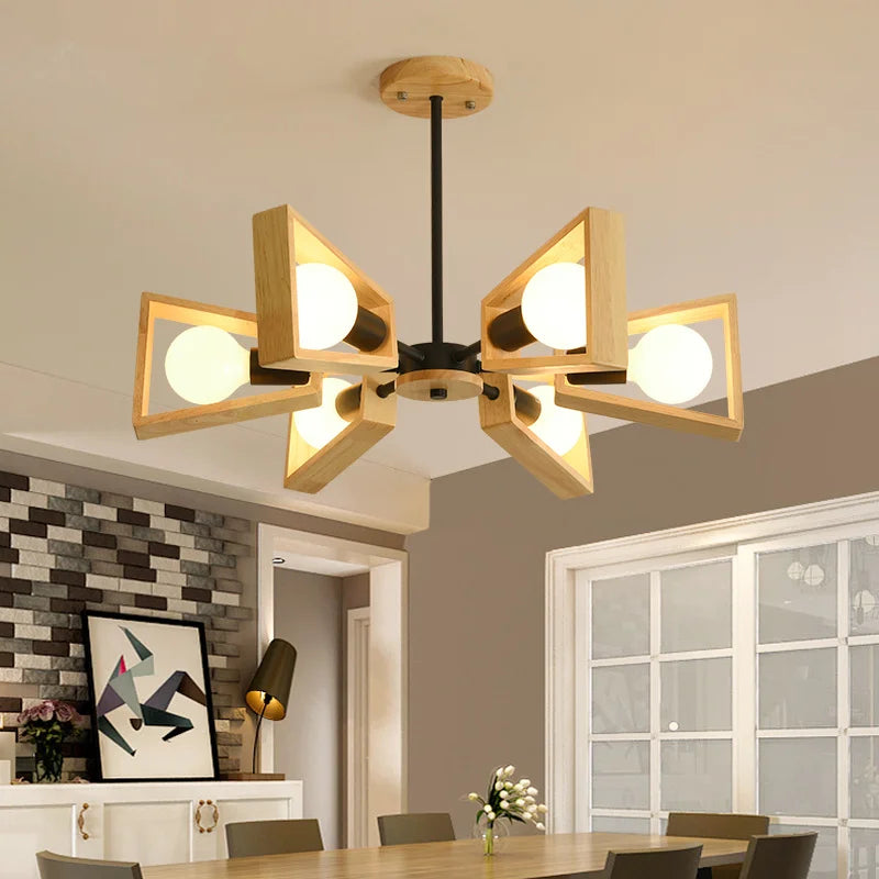 Afralia™ Windmill Wooden Chandelier with E27 LED Lights, Modern Nordic Ceiling Lamp