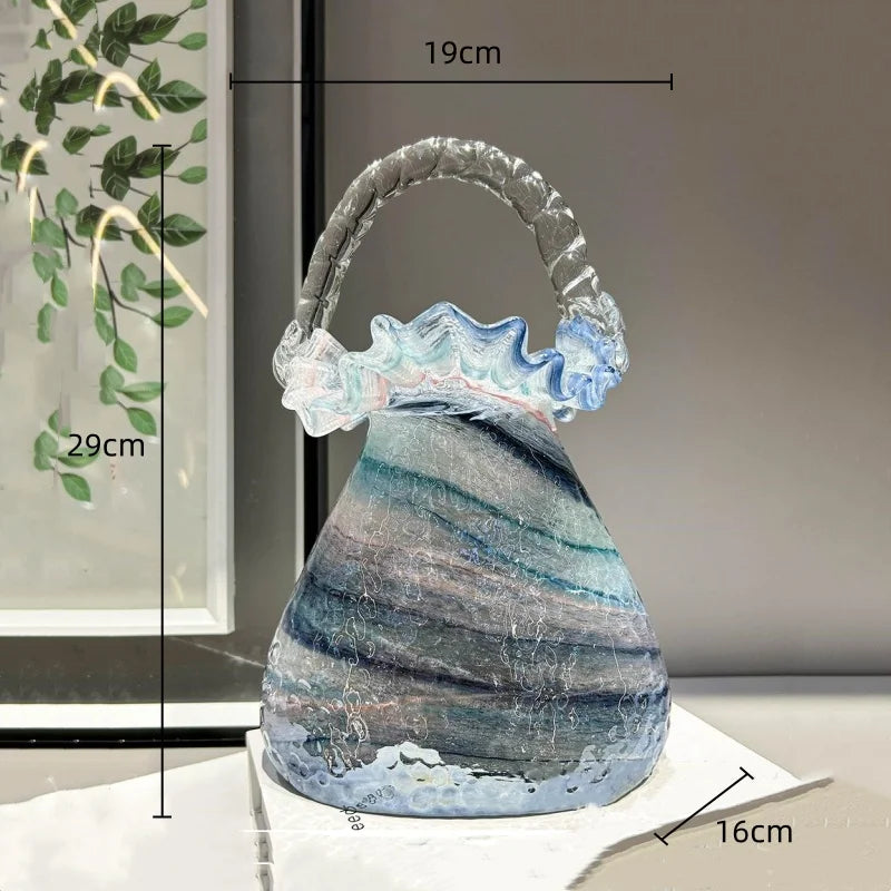 Afralia™ Glass Vase Basket Handbag Flower Arrangement Home Decoration Accessories