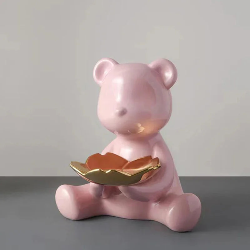 Afralia™ Ceramic Bear Figurine Table Decor Statue Keys Storage Shelf Ornament