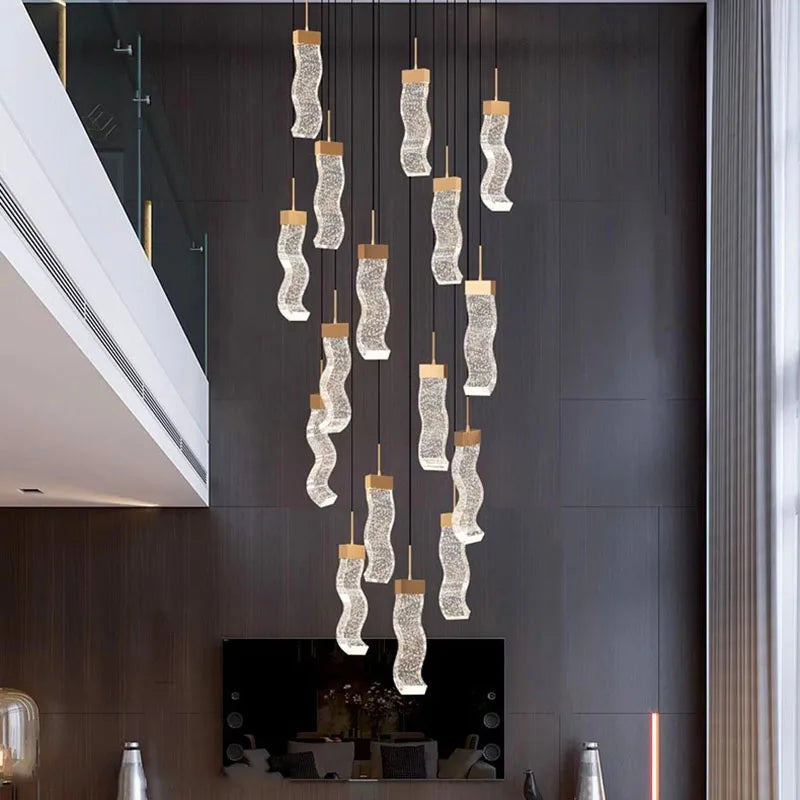 Afralia™ Crystal Chandelier Stair Pendant Lamp Living Room Pendant Lights Interior Lighting