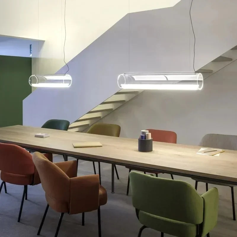 Afralia™ Glass Cylinder Chandelier: Sleek Indoor Lighting for Living Room & Dining Room