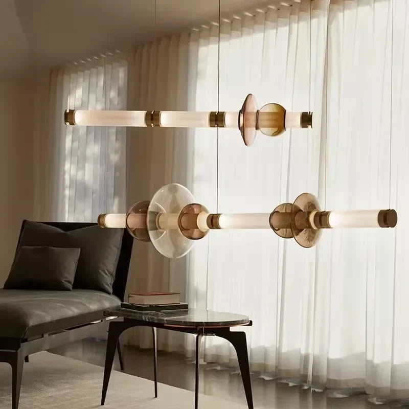 Afralia™ Stained Glass Strip LED Chandelier for Dining Kitchen Island