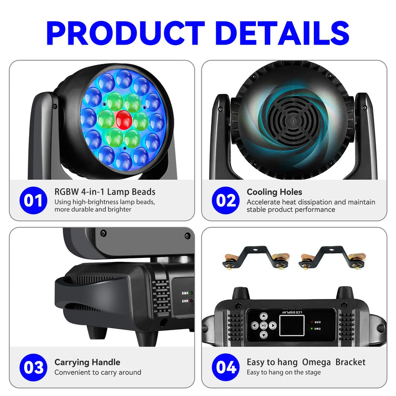 Afralia™ RGBW LED Moving Beam Wash/Zoom Light with Circle Control & DMX512