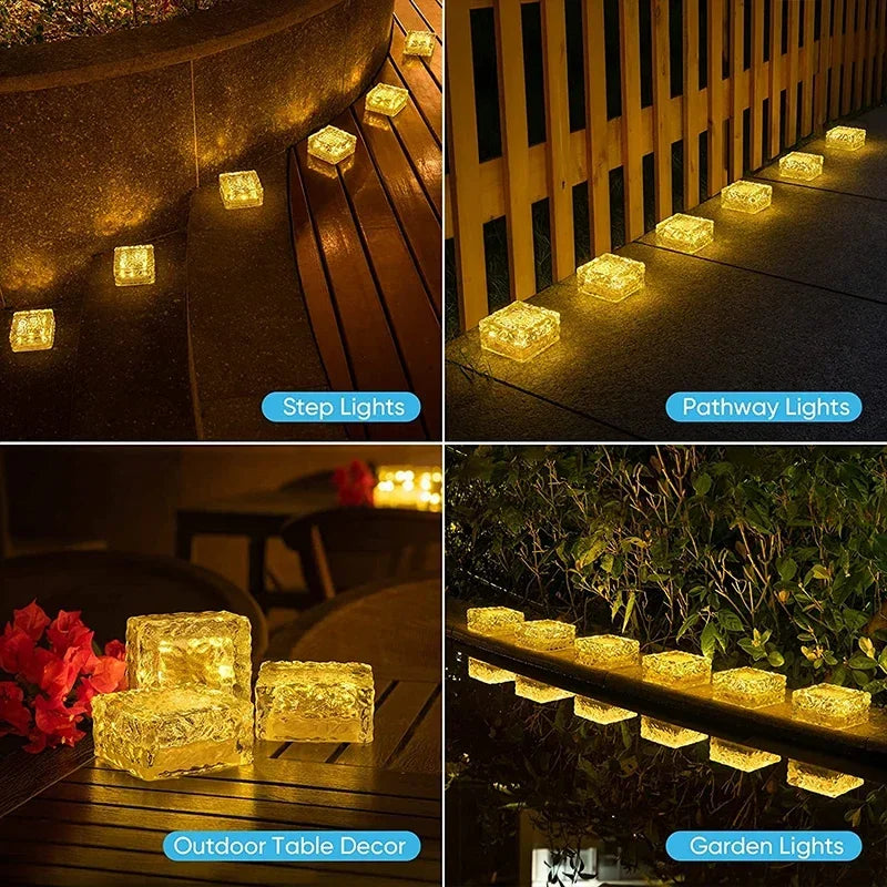 Afralia™ Solar LED Ice Cube Brick Lights Outdoor Garden Decoration Light