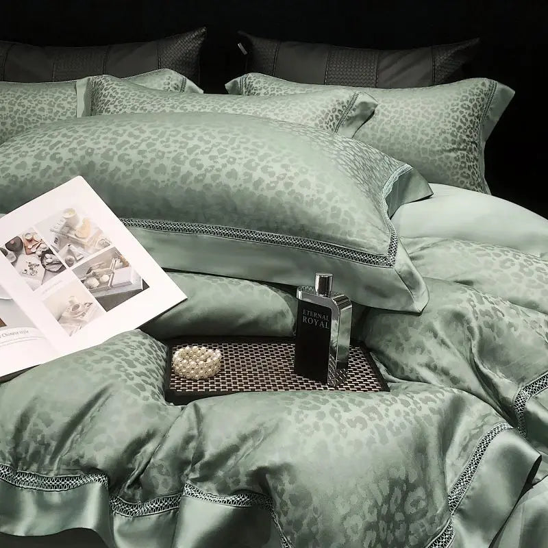 Afralia™ Rose Red Leopard Print Luxury Bedding Set with Eucalyptus Fiber - 4-Piece Set