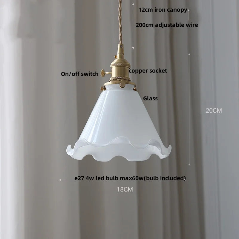 Afralia™ Nordic LED Pendant Lamp White Glass Adjustable Wire Brass Switch