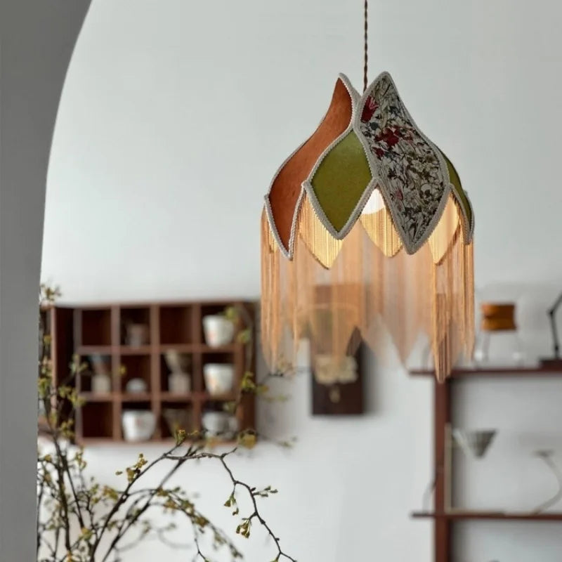 Afralia™ Tassel Cloth LED Pendant Light for Bedroom, Kitchen, Living, Dining Room, Cafe, Loft, Bar