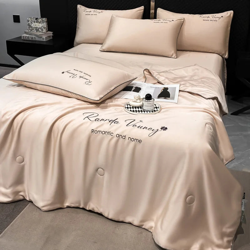 Afralia™ Silk Embroidered Summer Quilt: Smooth, Cooling, Comforter for Bed