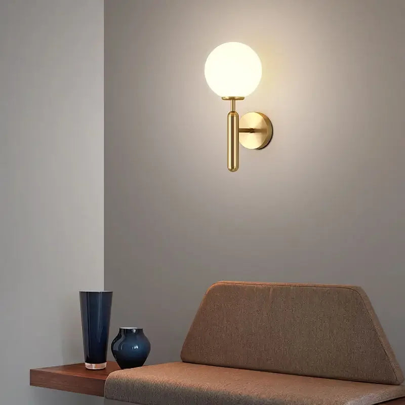 Afralia™ Modern Gold Glass Wall Lamp for Hotel Bedroom LED Indoor Energy Saving