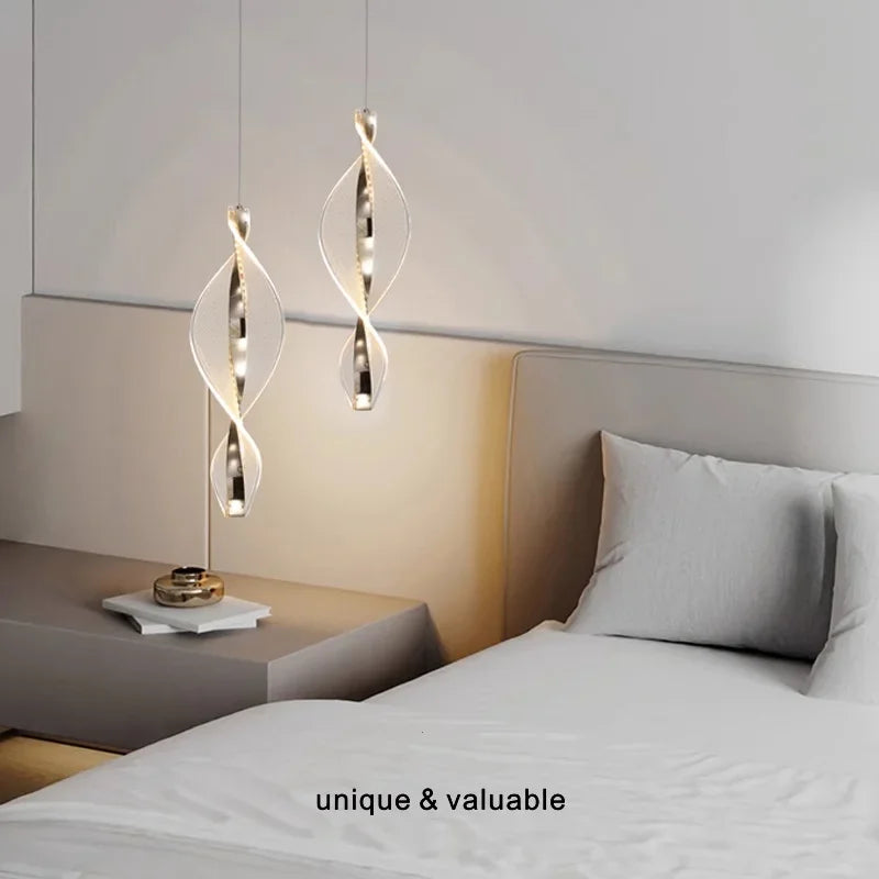 Afralia™ Spiral Gold LED Chandelier Acrylic Pendant Lights for Modern Bedside Stairs