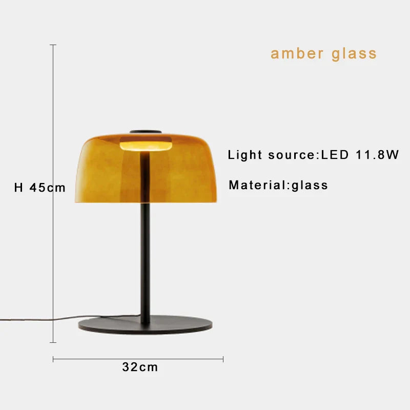 Afralia™ Glass Amber Green LED Table Lamp Nightstand Bedroom Living Room Decor