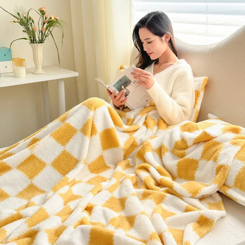 Afralia™ Plaid Coral Fleece Autumn Bed Blanket - Warm, Cozy, Skin-friendly for Winter