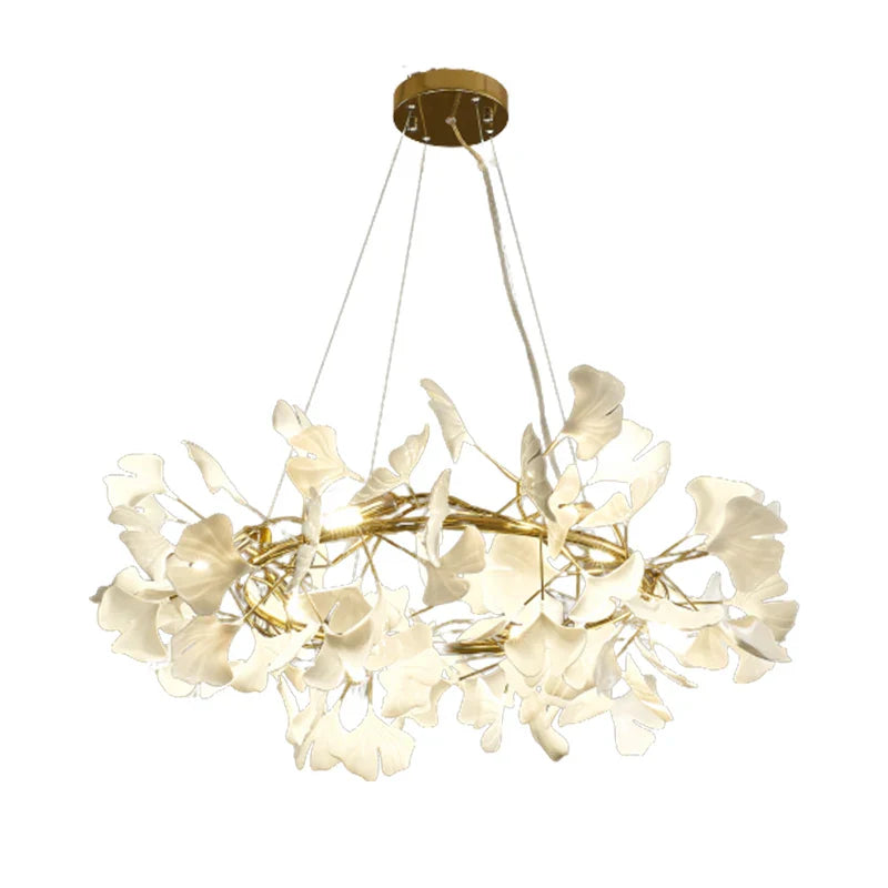 Afralia™ Nordic Ceramic LED Chandelier: Elegant Ginkgo Leaf Lamp for Modern Living & Dining Rooms