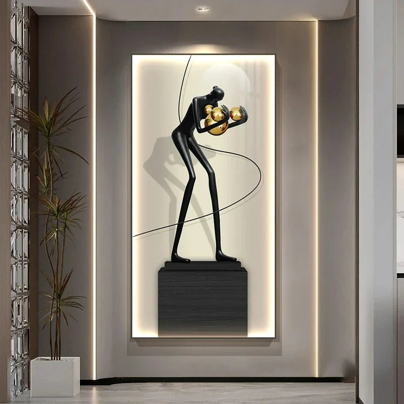 Abstract Figure Luminous Canvas Painting Wall Lamps by Afralia™