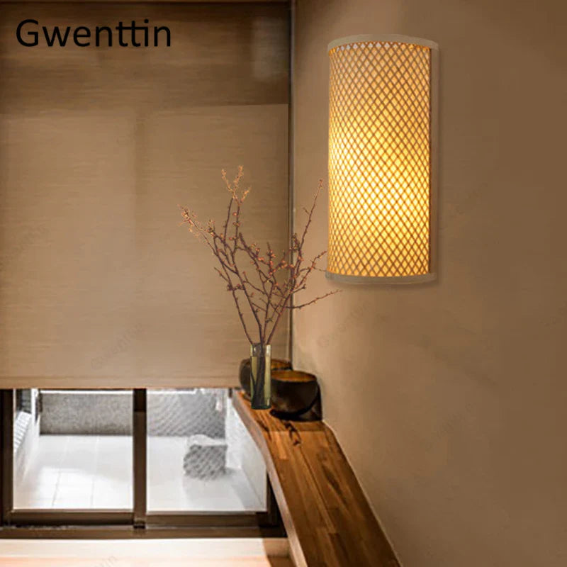 Afralia™ Bamboo Wall Lights Sconces LED Fixtures for Bedroom Bathroom Stairs Luminarias