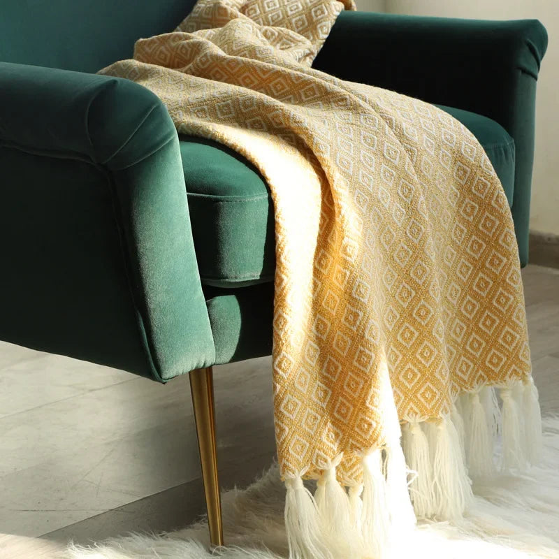 Afralia™ Golden Knitted Blanket: Luxuriously Soft Sofa Cover & Bedspread