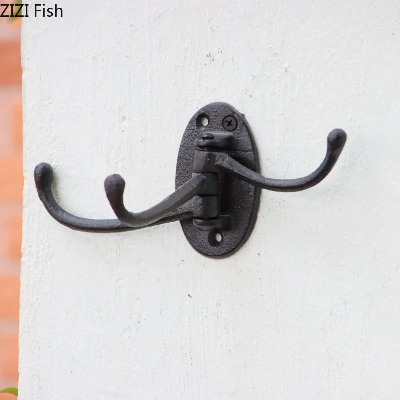 Afralia™ Metal Three-layer Floral Hook Hanging Shelf Basket Coat Rack