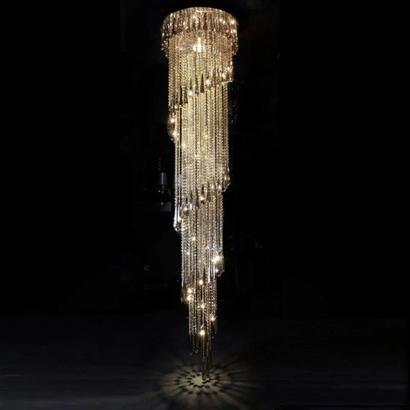 Afralia™ Smoky Gray Crystal Chandelier: Modern Luxury Lighting for Stairway, Corridors, and Villas