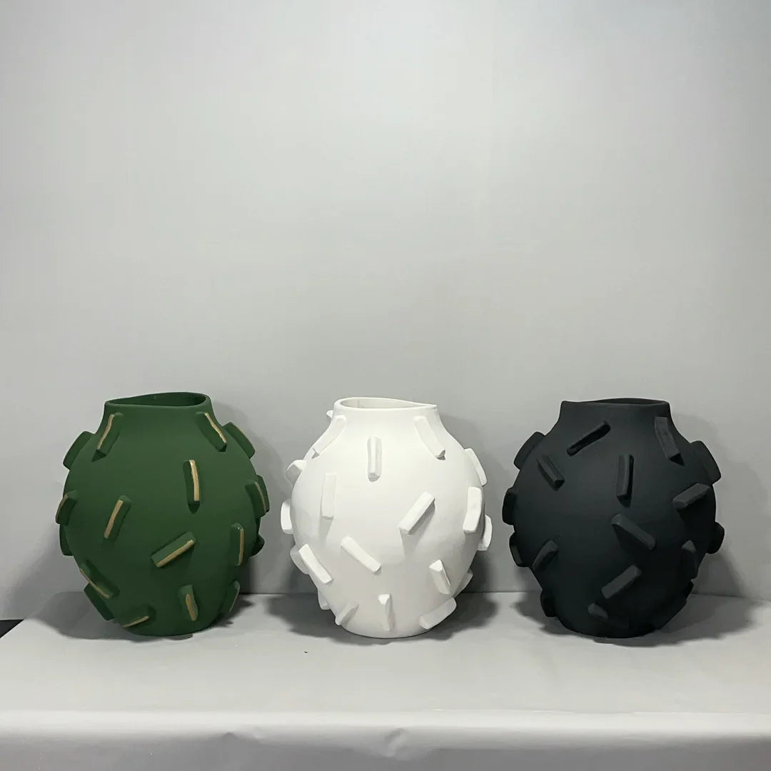 Afralia™ Geometric Block Vase - Ceramic Abstract Floral Arrangement Decor