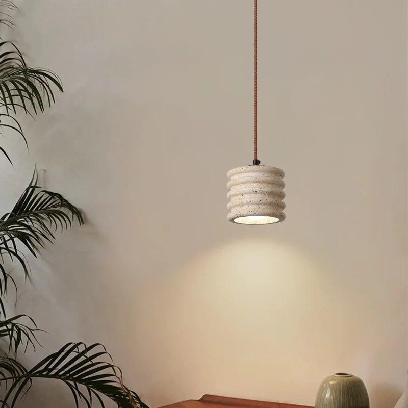 Afralia™ Wabi Sabi LED Pendant Lamp Yellow Travertine Interior Lighting for Living Room