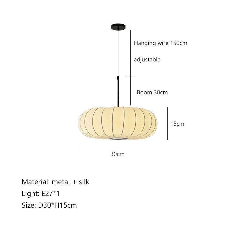Afralia™ Pumpkin Silk Light Pendant - Japanese Style Minimalist Living Room Kitchen Lamp
