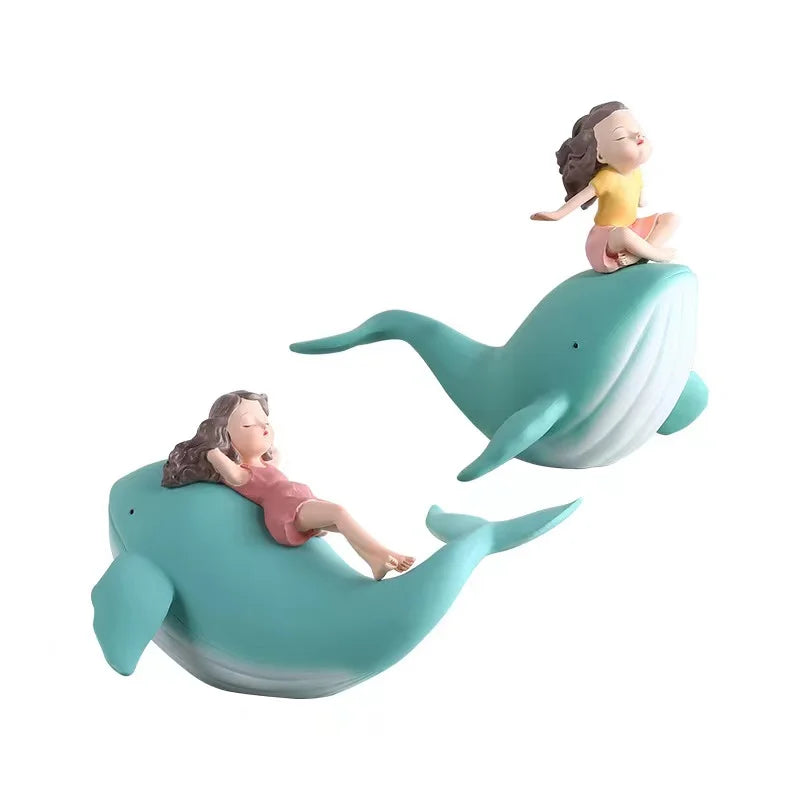 Afralia™ Nordic Whale Girl Resin Ornament: Home & Office Decor, Bookcase Sculpture & Gift