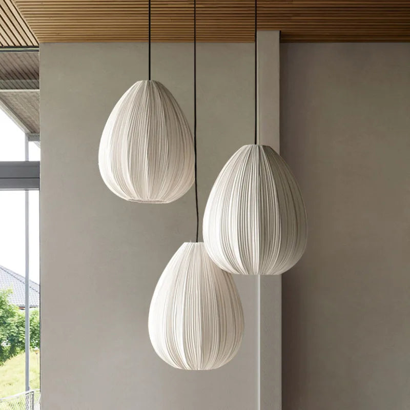 Afralia™ Japanese Wabi-Sabi Pleated Fabric Pendant Lights for Dining Room & Bedroom