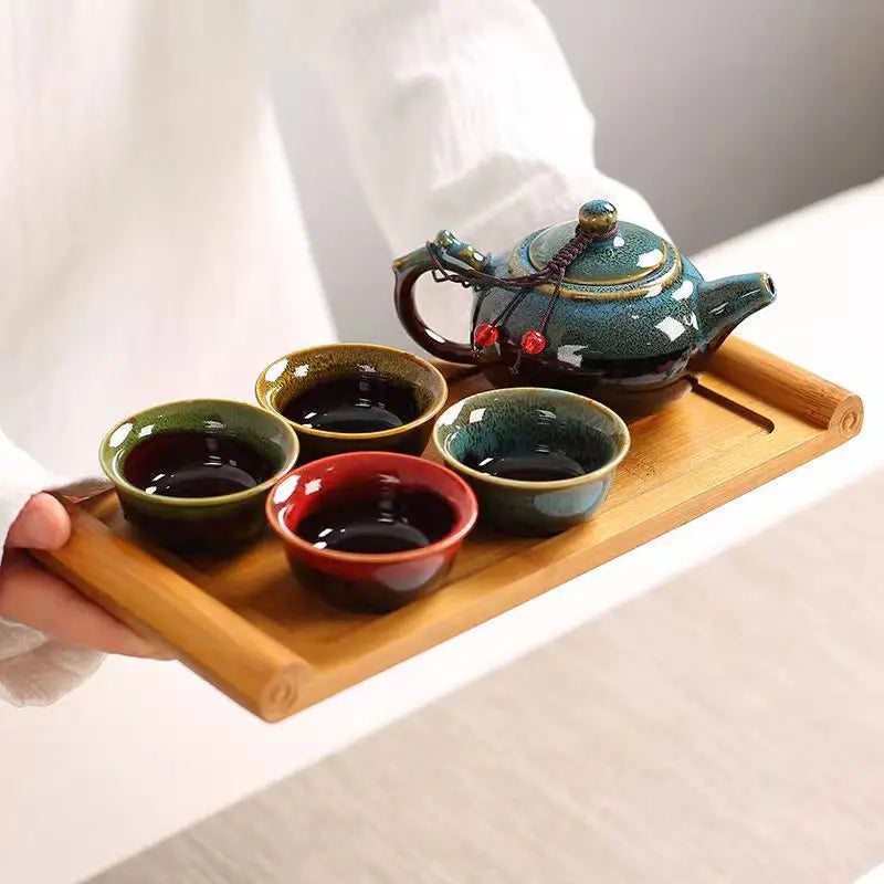 Afralia™ Ceramic Tea Set Chinese Gaiwan Gongfu Pot Teapot Cup Coffee Travel Kit