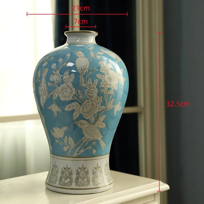 Afralia™ Blue White Porcelain Vase Retro Floral Arrangement Home Decor Ceramic Handicraft