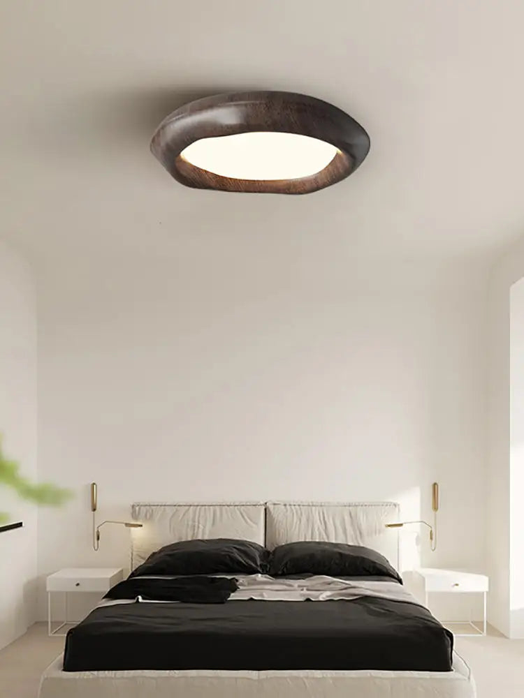 Afralia™ Walnut Log Style Ceiling Lamp: Full Spectrum Minimalist Study Bedroom Light