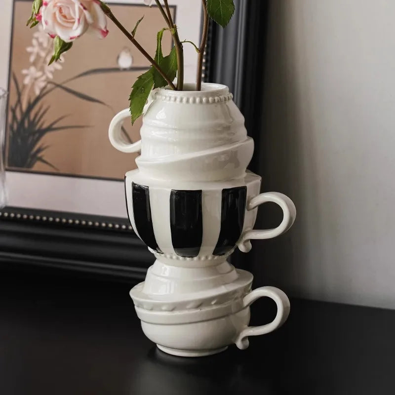 Afralia™ Cartoon Folding Cup Vase Ceramic Flowerpot with Handle - Home Decor & Handicrafts