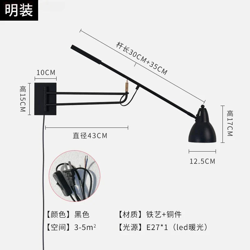 Afralia™ Medieval Industrial Swing Arm LED Wall Lamp for Bedroom Living Room Study